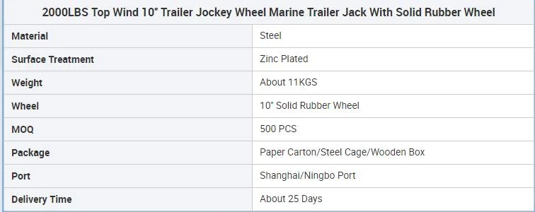 2000lbs Top Wind 10′ ′ Trailer Jockey Wheel Boat Marine Trailer Jack with Solid Rubber Wheel Caravan Accessories